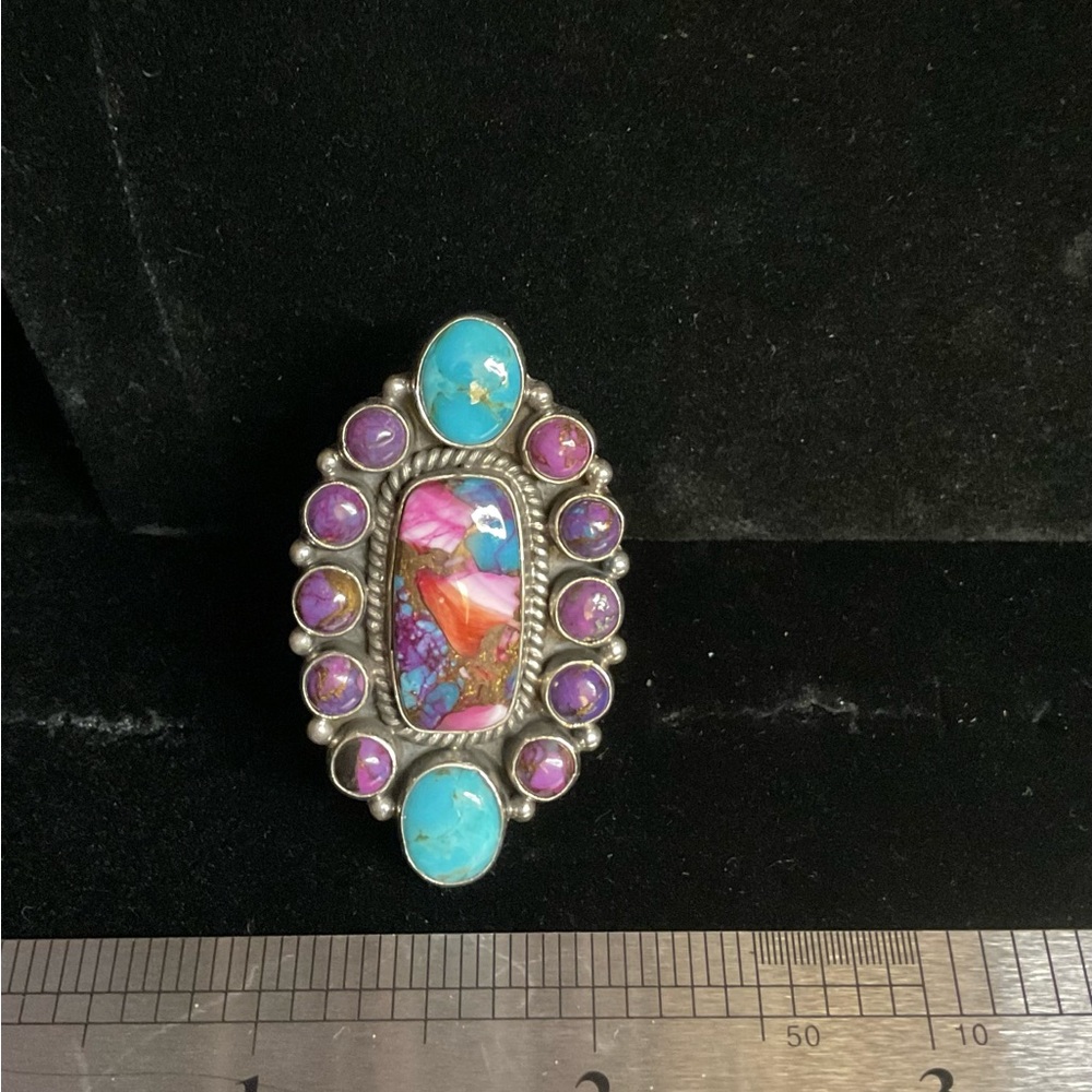 925 SS. STATEMENT Ring Purple Dahlia, Pink Dahlia w/ Turquoise & Turquoise!
